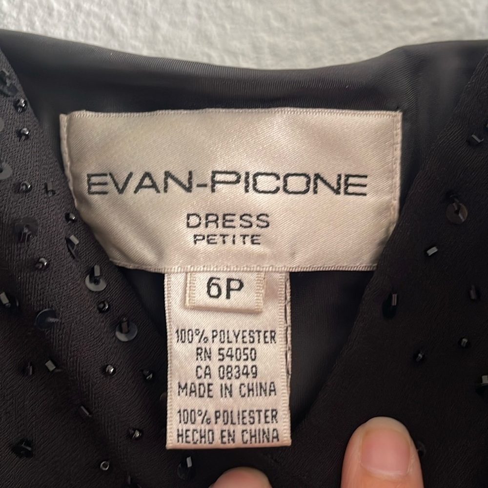 Evan-Picone Petite Black Beaded Asymmetrical Midi Dress Size 6P - Picture 7 of 8